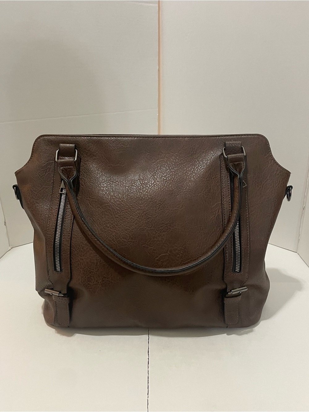 Brown Faux Leather Tote Bag